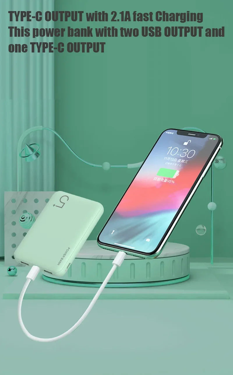Portable 5000mAh Power Bank – Fast Charge Dual USB-C for Phones