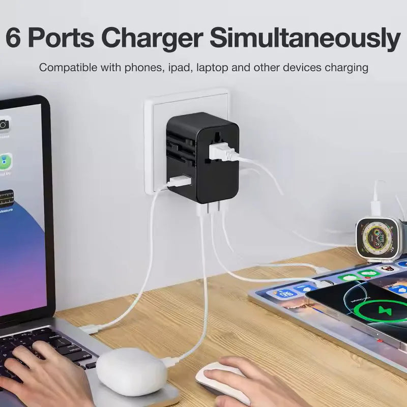 Global Universal Conversion Travel Plug 2 Type-C Sockets EU US AC Power Travel Adapter PD 65w 45w 25w Travel Plug Fast Charging
