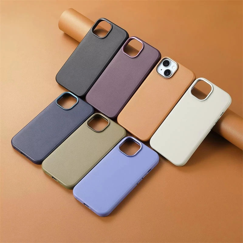 Magnetic MagSafe Leather Case for iPhone 14–17 Series – Wireless Charging Cover
