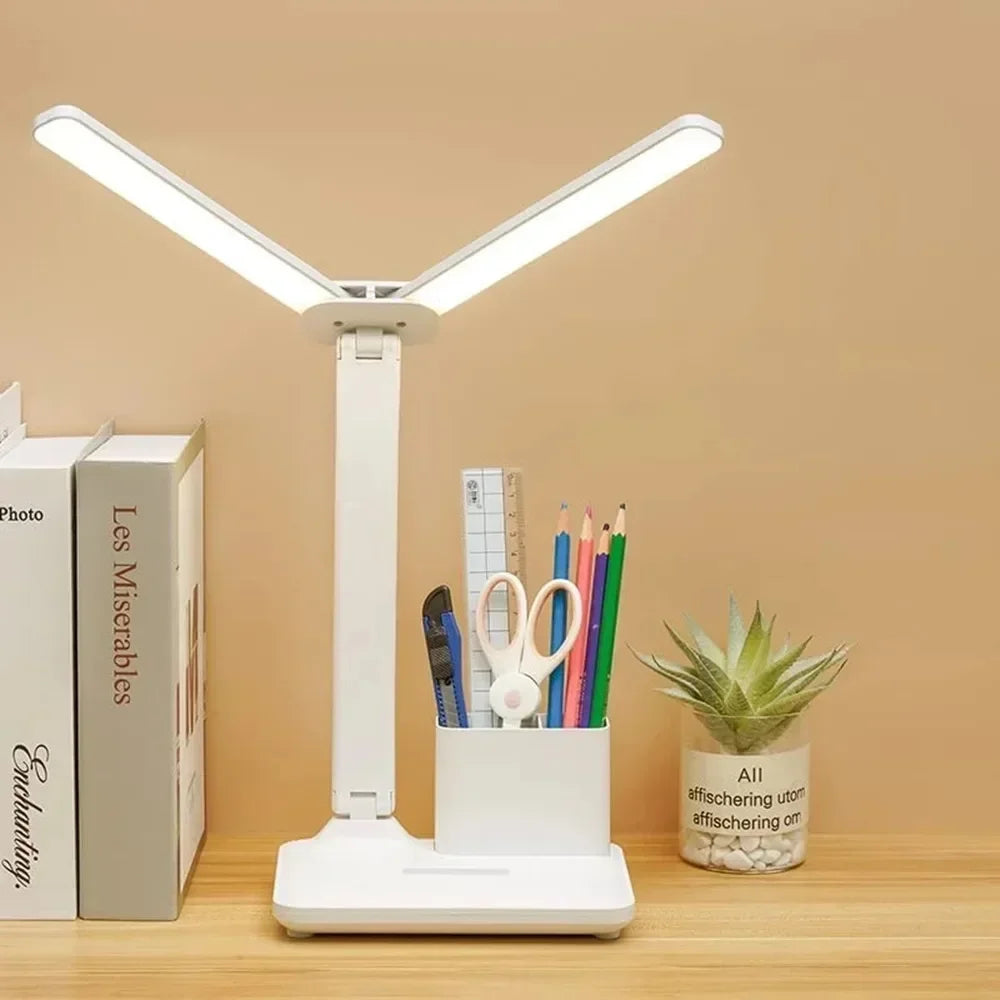LED Desk Lamp – USB Dimmable Foldable Table Lamp with Clock, Calendar, Temperature Display & Night Light