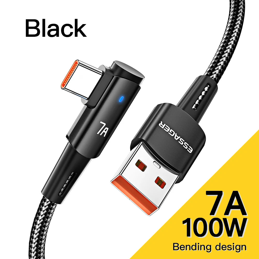 Essager 100W USB-C Cable – 90° Fast Charging & Data Wire