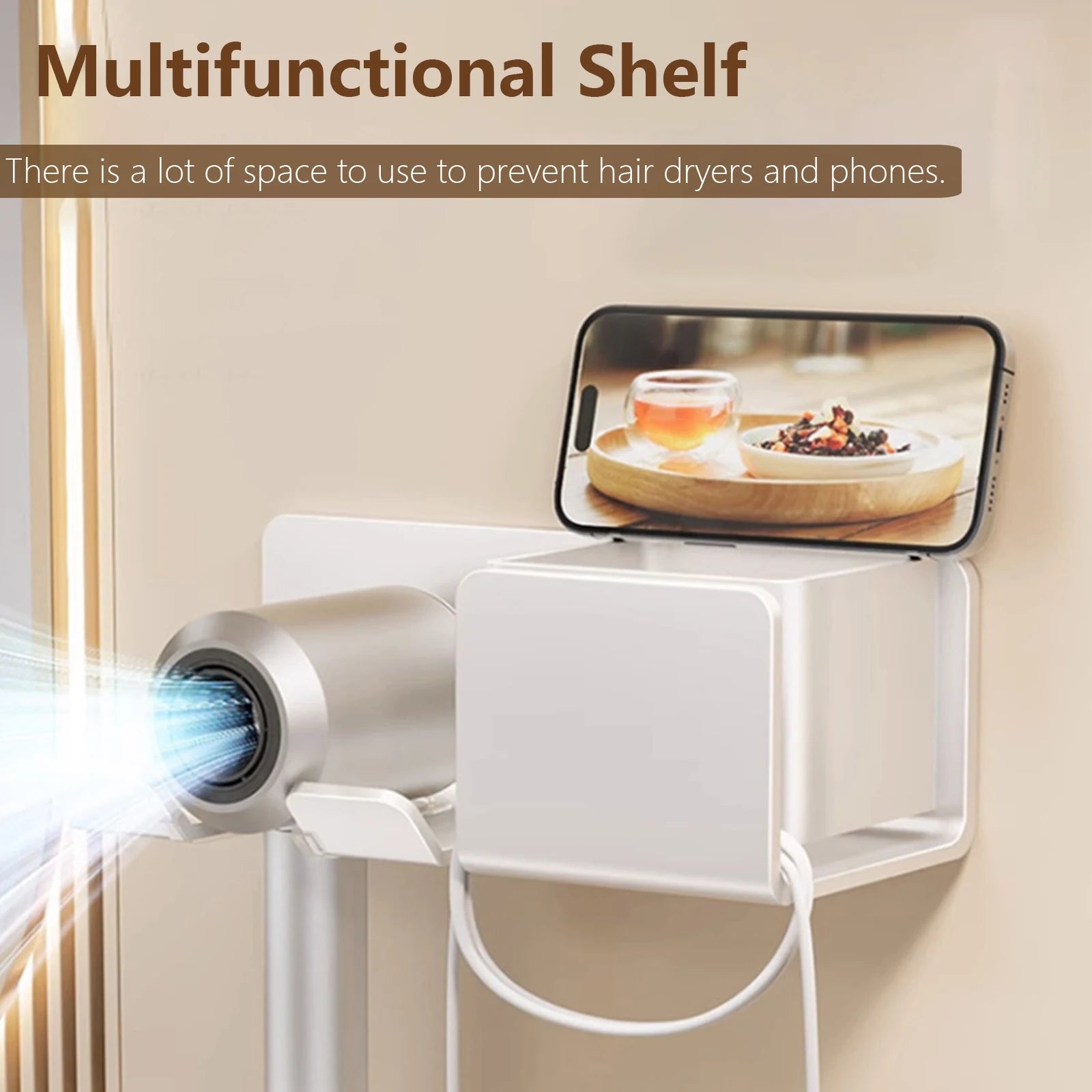 Hair Dryer & Straightener Stand – Bathroom Shelf Organizer for Styling Tools