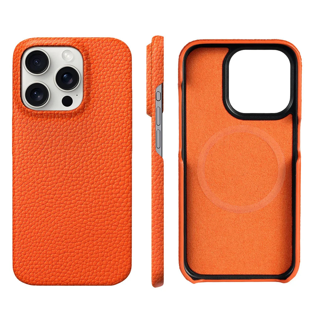 iPhone MagSafe Leather Case – Cowhide Lychee, Pro & Max