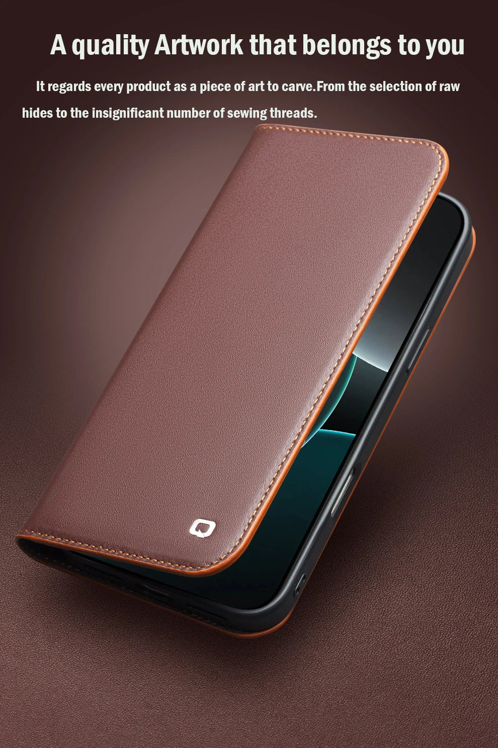 QIALINO Genuine Leather Wallet Case for iPhone 17 Pro Max – Handmade Flip Cover with Card Slots