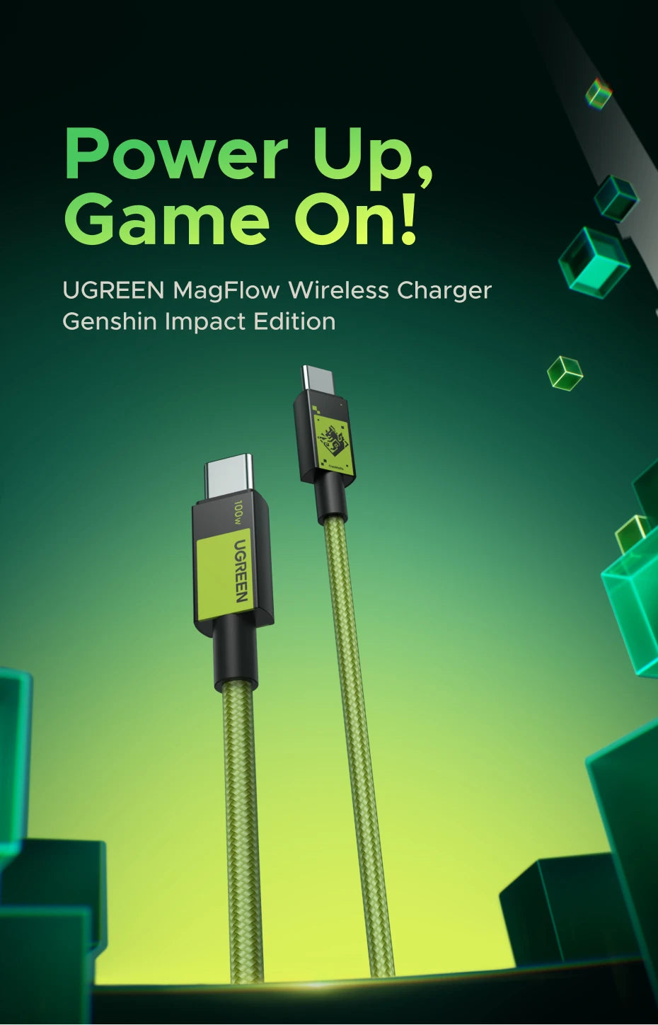 UGREEN Genshin Impact USB-C Cable – 100W Fast Charge for iPhone & Samsung
