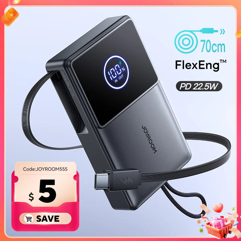10000mAh Fast Charging Power Bank – Joyroom with Retractable Type-C Cable