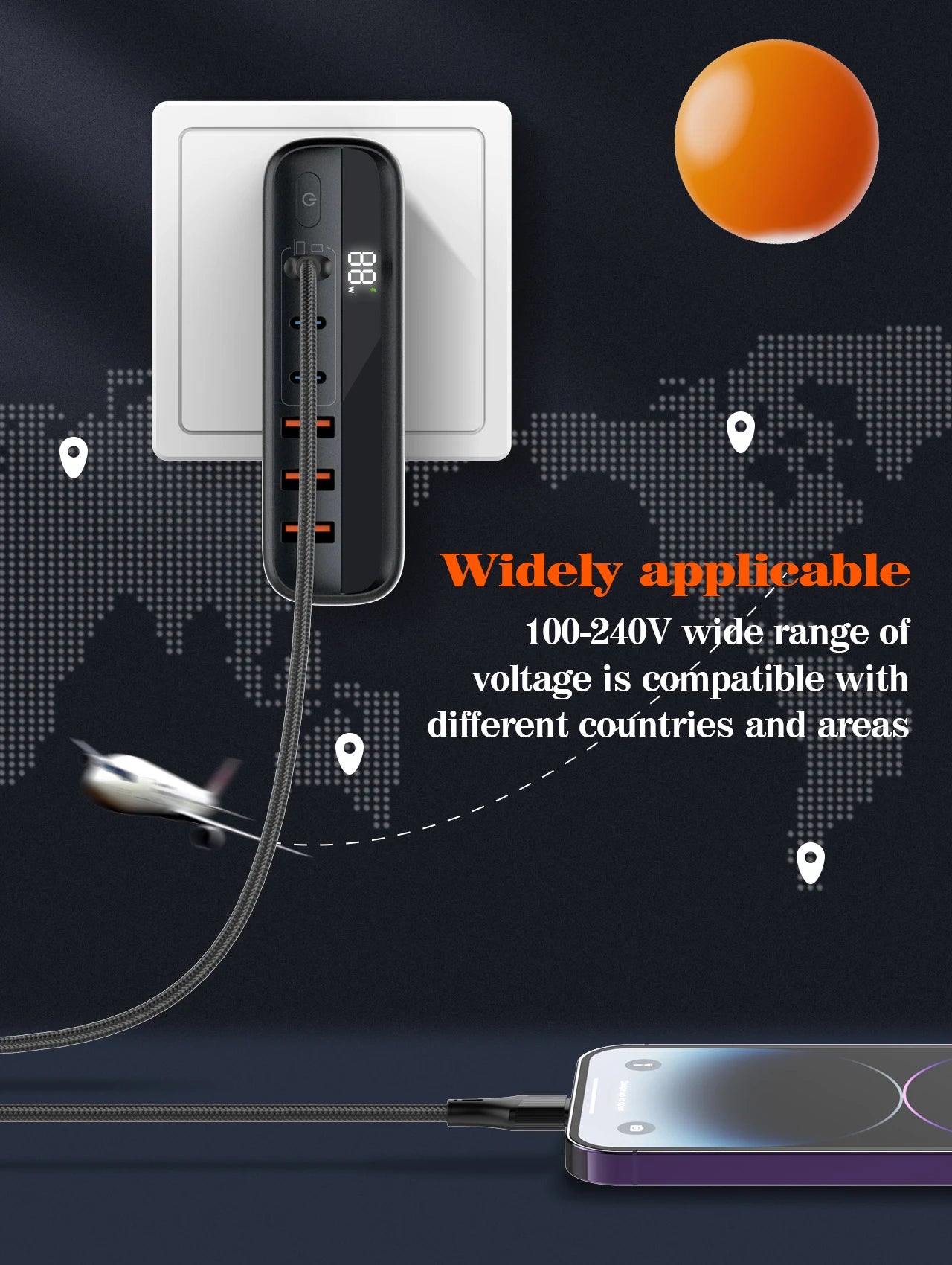 LDNIO 140W GaN International Travel Adapter – Universal AU/US/UK/EU Plug with 100W USB-C Fast Charging & LED Display