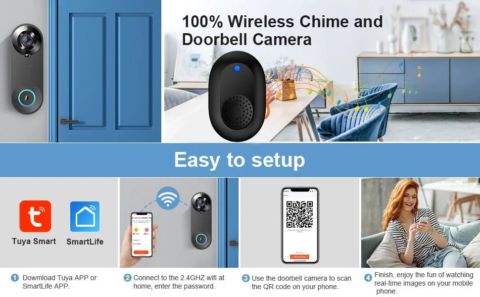 Smart 1080p Wi-Fi Video Doorbell – Motion Detect & Night Vision