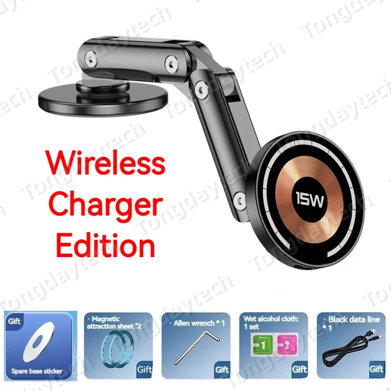 Magnetic Car Charger Holder – 15W Wireless Fast Charge