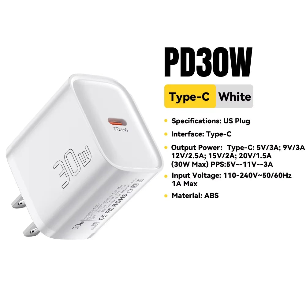 Essager 30W Type-C Charger PD 3.0 USB C Charger For iPhone 16 15 14 Pro Samsung Huawei  Xiaomi Tablet iPad Air Pro Phone Charger