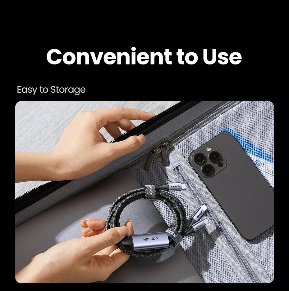 UGREEN 100W 2-in-1 USB-C PD Fast Charging Cable – iPhone 15 Pro, Galaxy S24, Laptop