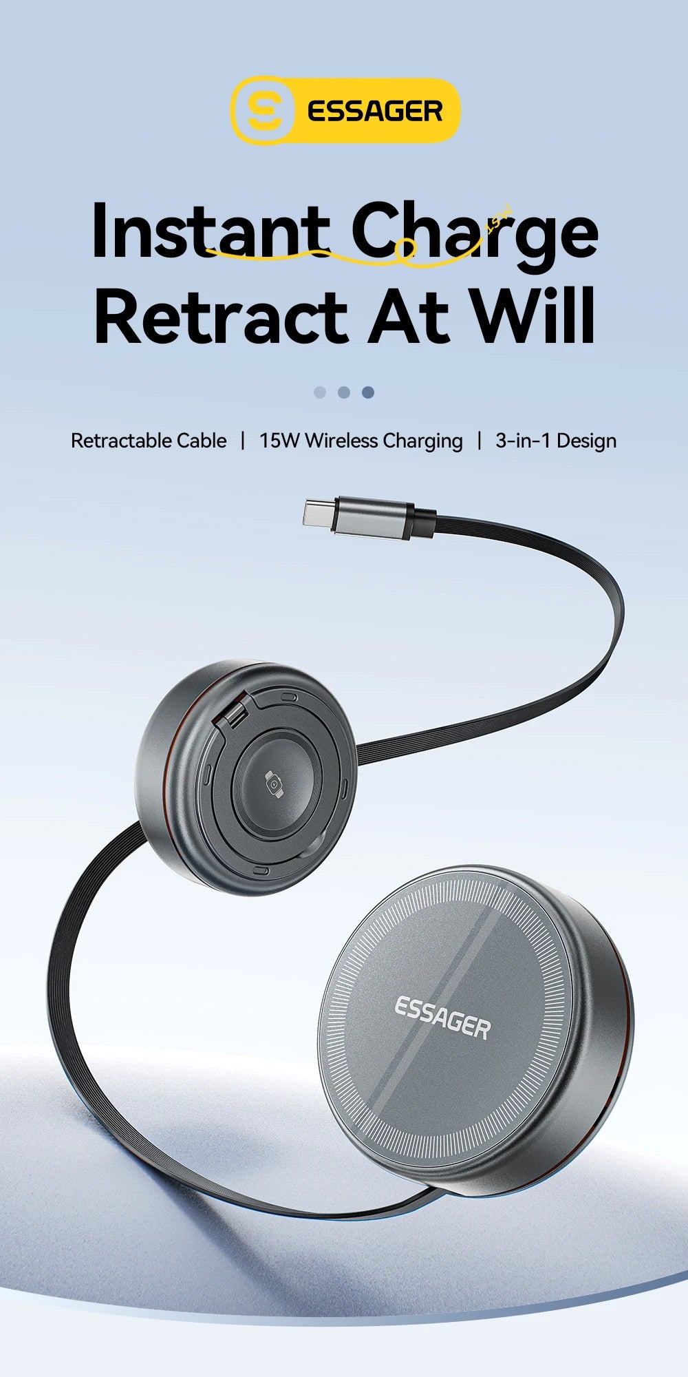 Essager Wireless Charger – 15W, iPhone, AirPods & Watch
