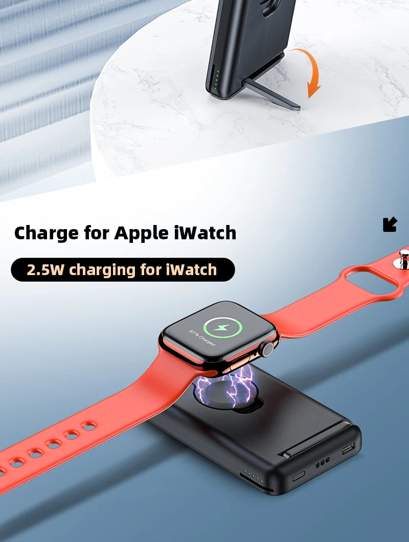 Portable 3-in-1 Wireless Charger – 10000mAh Power Bank for Apple Devices