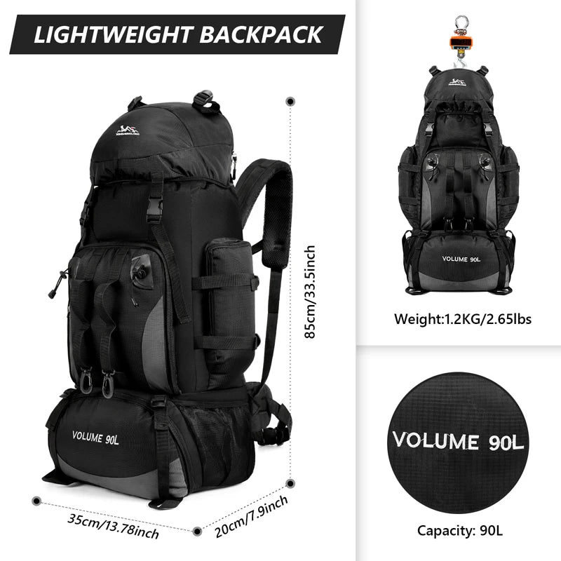 90L Waterproof Hiking Backpack – Large Capacity Camping & Trekking Bag