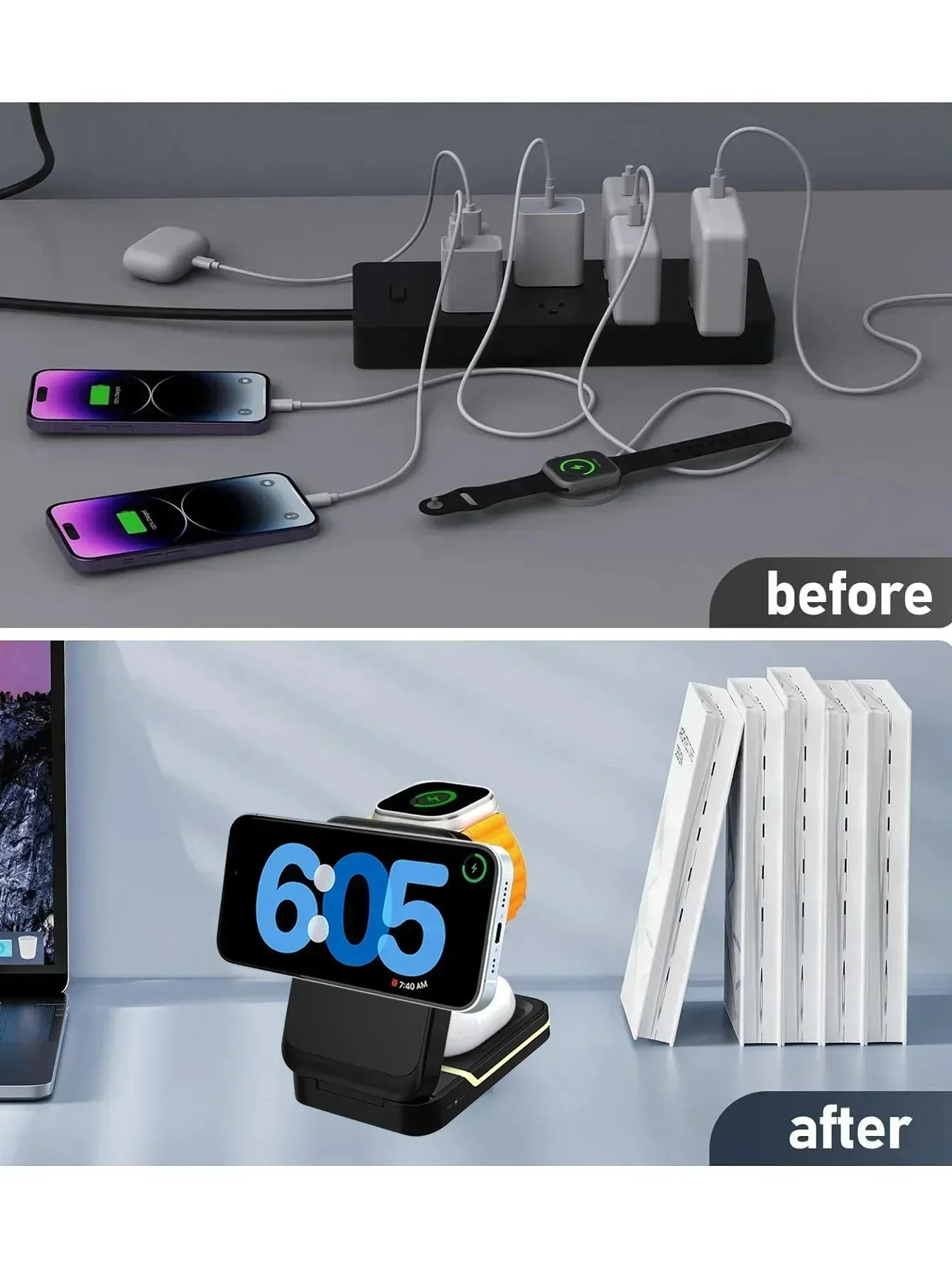 30W 3 in 1 Magnetic Foldable Travel Fast Wireless Charger Stand for Magsafe iPhone 16 15 14 13 17 Pro Apple Watch 2-9 SE Airpods