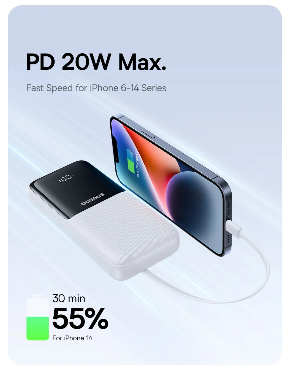 Baseus Power Bank 20000mAh PD 22.5W Fast Charging Phone External Battery Powerbank Charger for Xiaomi Poco iPhone Samsung iPad