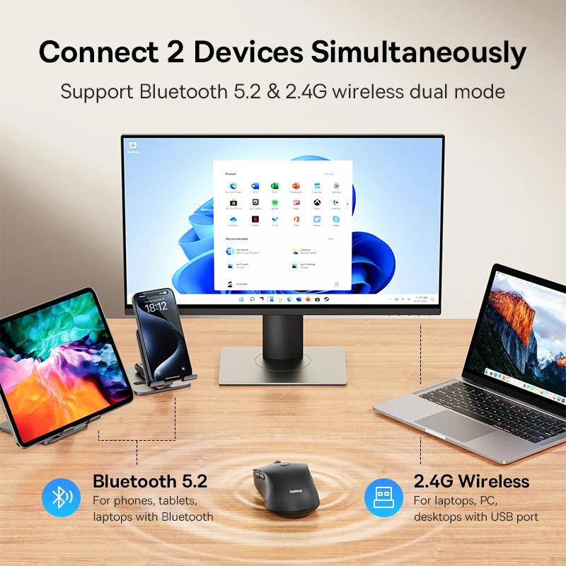 Baseus F02 Wireless Mouse – Ergonomic & Bluetooth