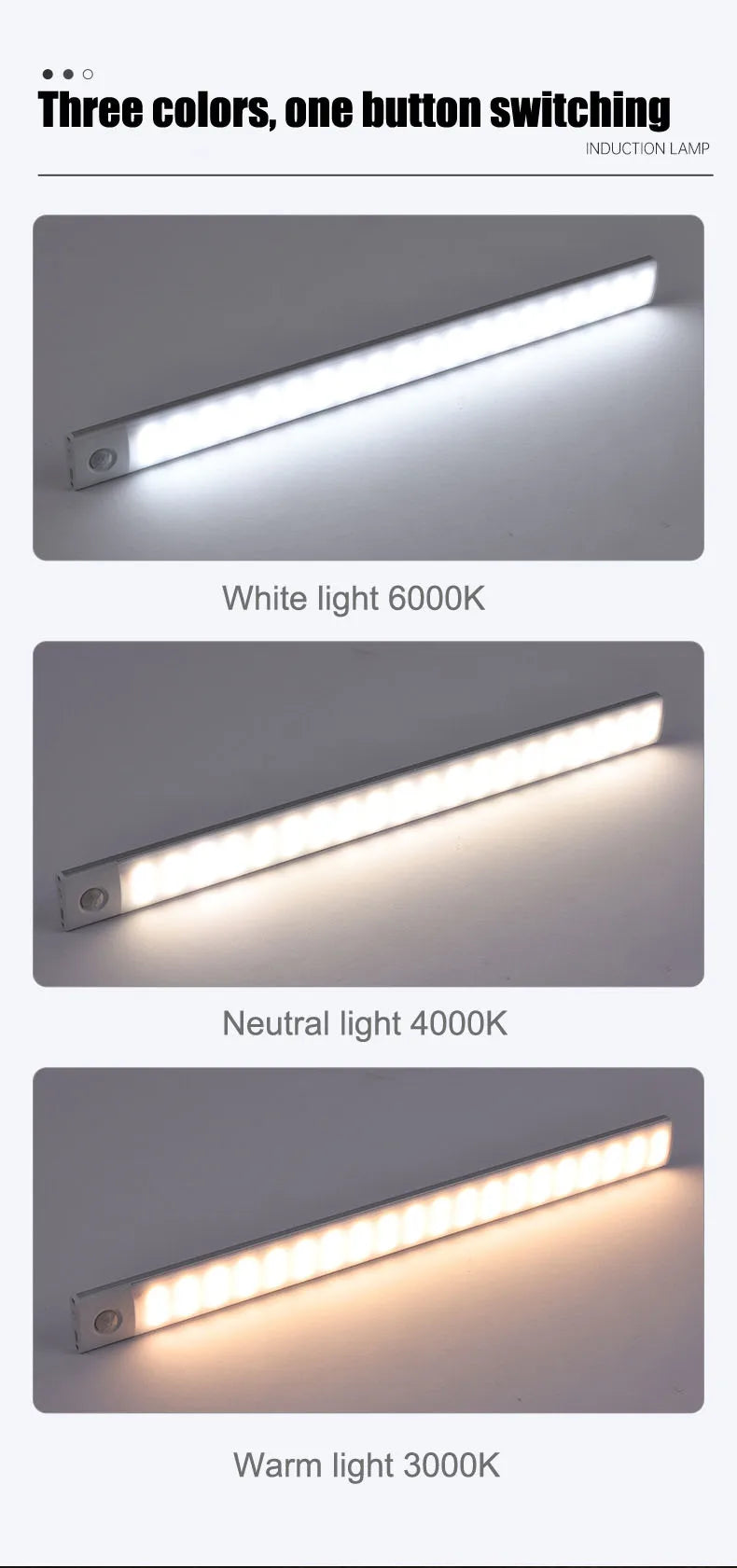 LED Night Light – Motion Sensor, 3 Color Dimming & USB Rechargeable
