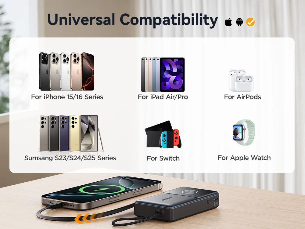 10000mAh Fast Charging Power Bank – Joyroom with Retractable Type-C Cable