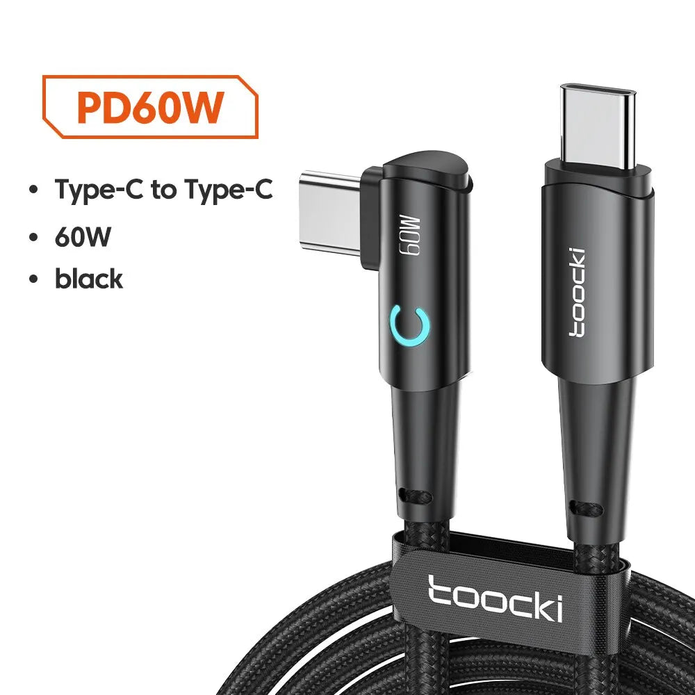 TOOCKI 100W USB-C to USB-C Cable – 90° PD Fast Charging Cable for Laptop, Tablet & Phone