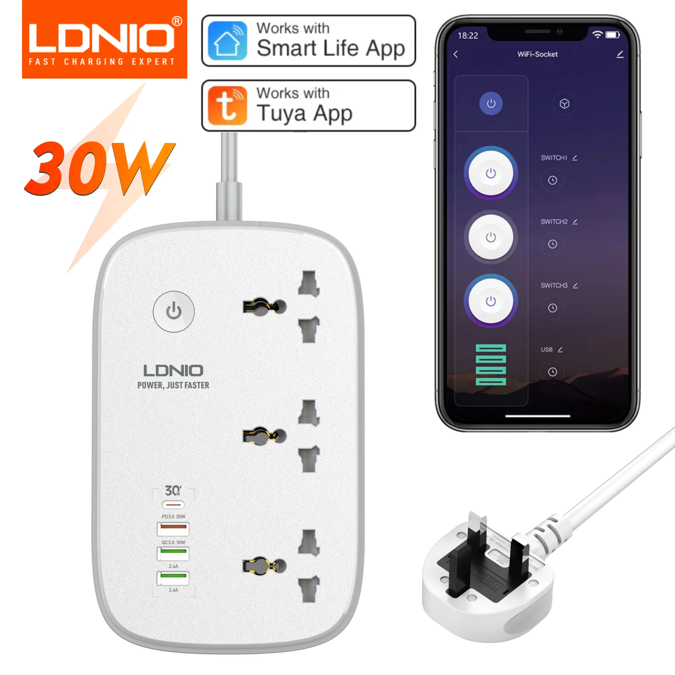 LDNIO WiFi Smart Power Strip – USB PD Ports & Remote Control