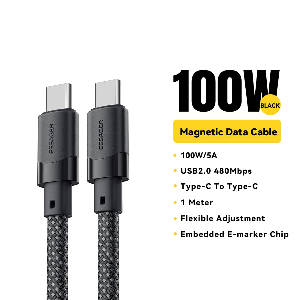 Essager Essager USB C To C 100W Magnetic Fast Charger Cable For iPhone 15 65W Type C To C Data Charging Wire for Laptop Samsung