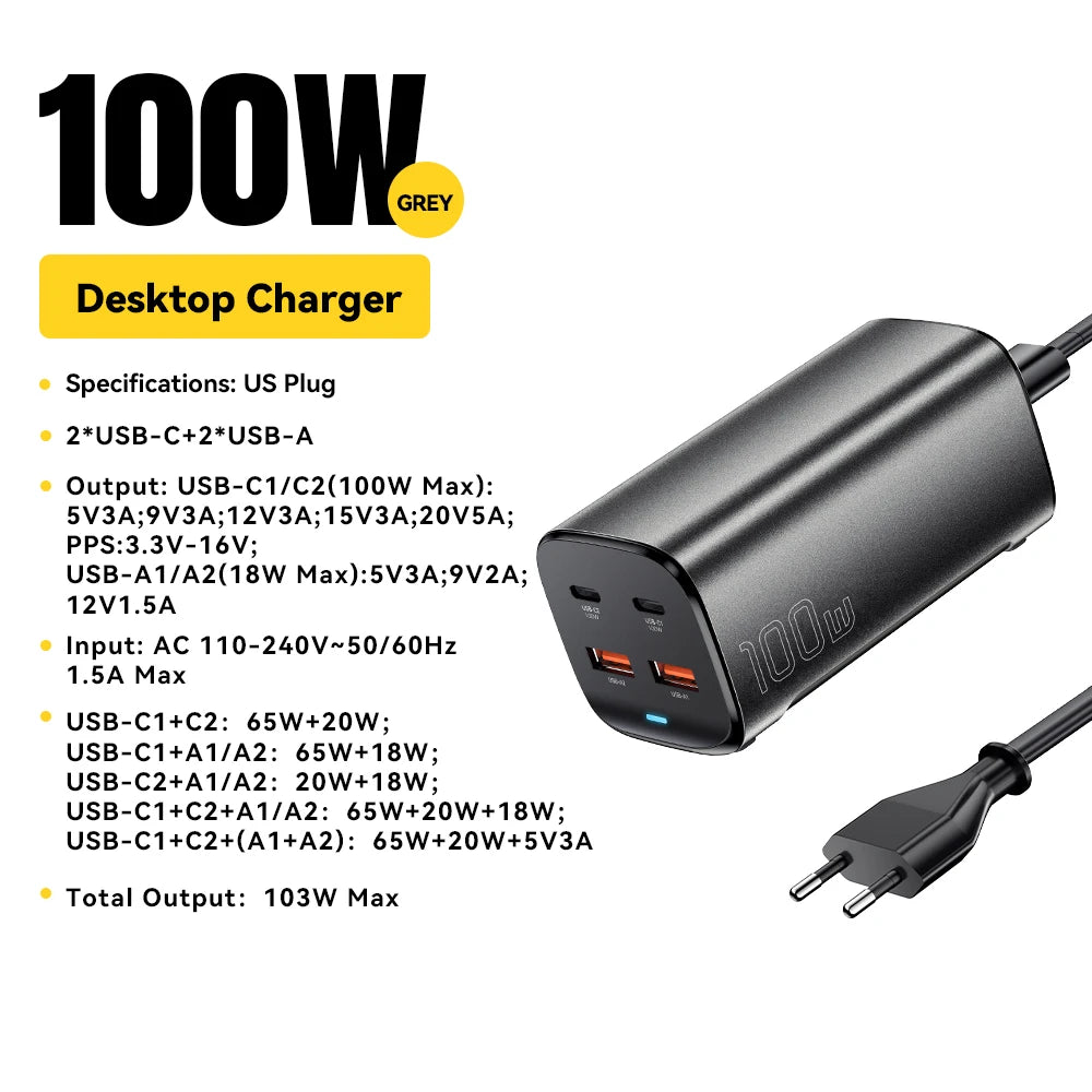 Essager PD & QC 100W USB-C Charger for Laptop & Phone