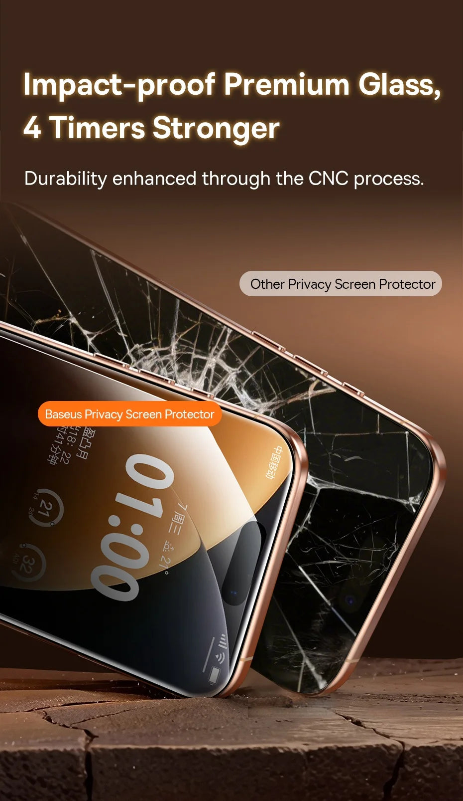 Baseus 0.4mm Corning Tempered Glass for iPhone 17 16 15 14 13 Pro Max Plus Screen Protector Anti-Peeping Auto Installation Film