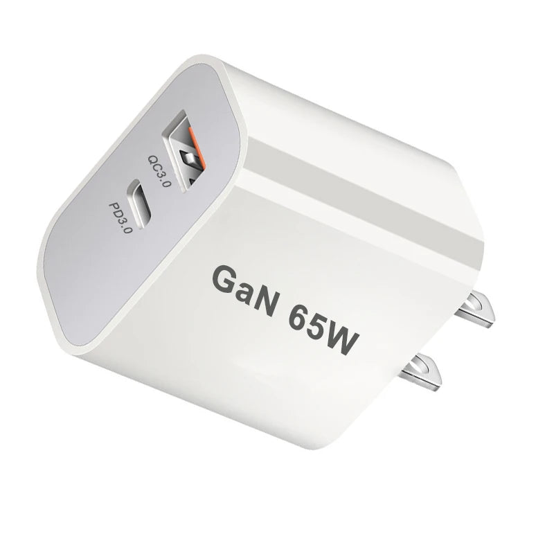 2-Port 65W GaN USB-C Charger – PD Fast Wall Adapter for Phones