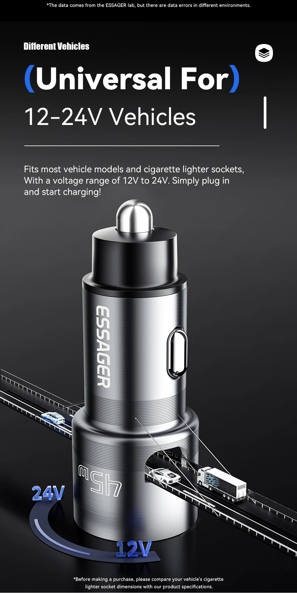 Essager Car Charger 3 Ports 45W USB Type C Fast Charging Phone Quick Charge for IPhone 15 14 Huawei Xiaomi Samsung Laptop Tablet