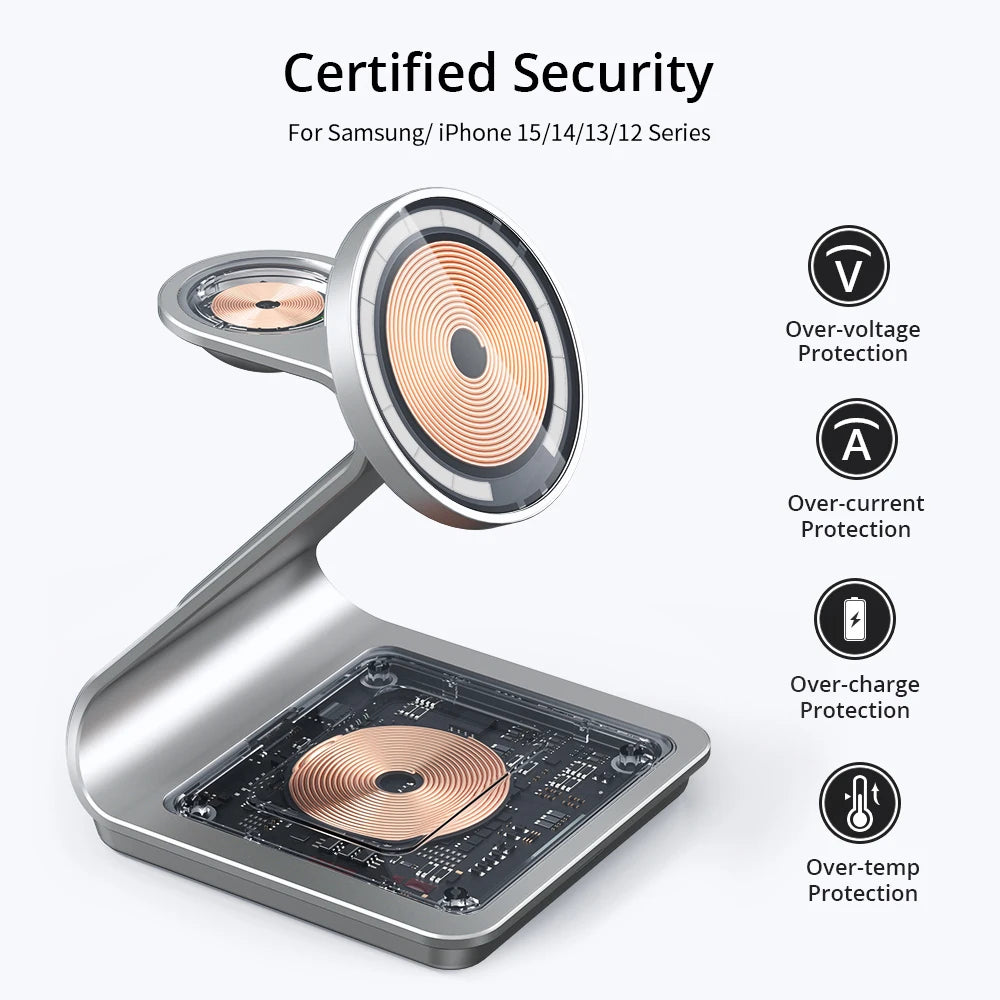 Bonola Wireless Charging Stand – 15W Fast Charge, 3-in-1 for Phone, Watch & Buds
