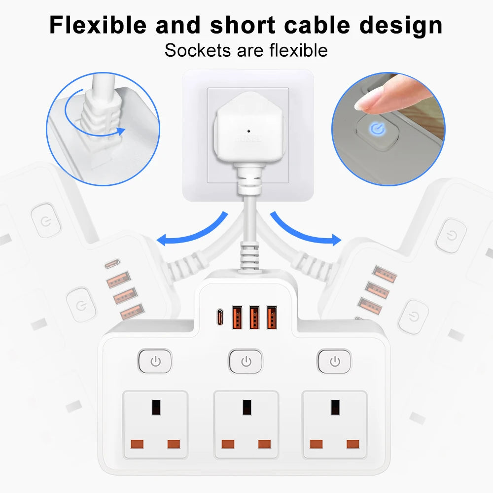 UK Power Strip with AC Outlets, USB-C & Network Filter