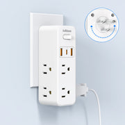 360° Rotating US Power Strip – 6 AC Outlets, 2 USB & 1 USB-C with On/Off Switch