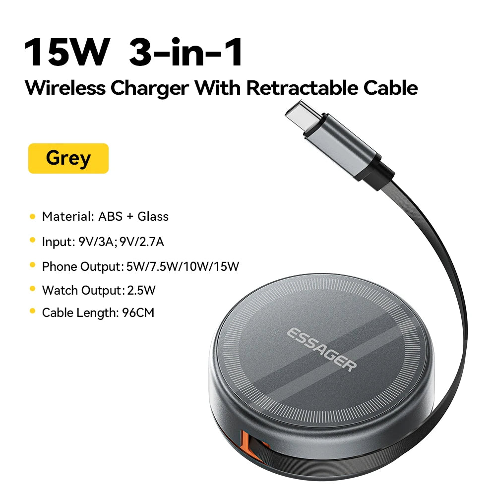 Essager Wireless Charger – 15W, iPhone, AirPods & Watch