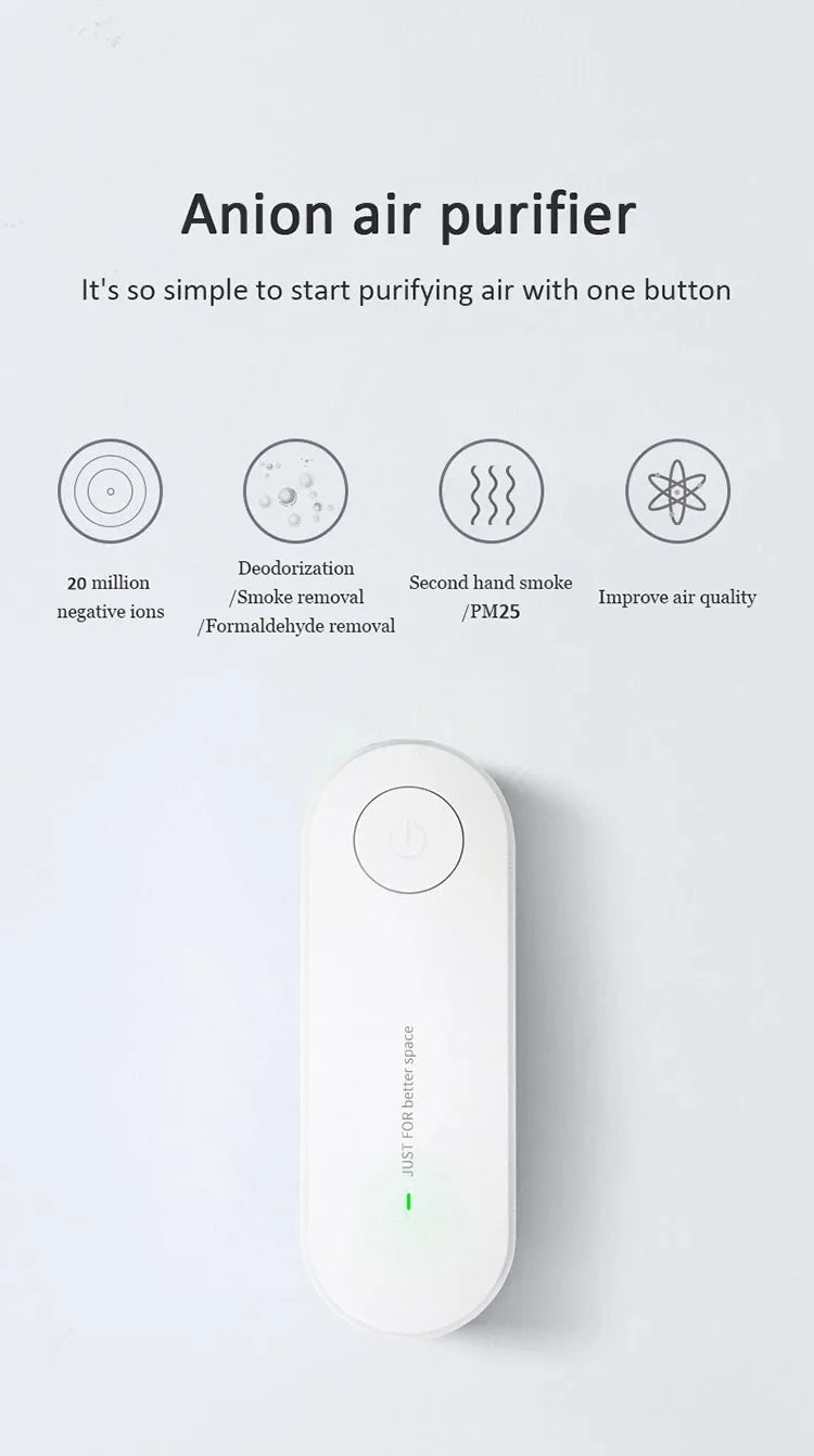 Portable Anion Air Cleaner – Compact Smoke & Odor Freshener