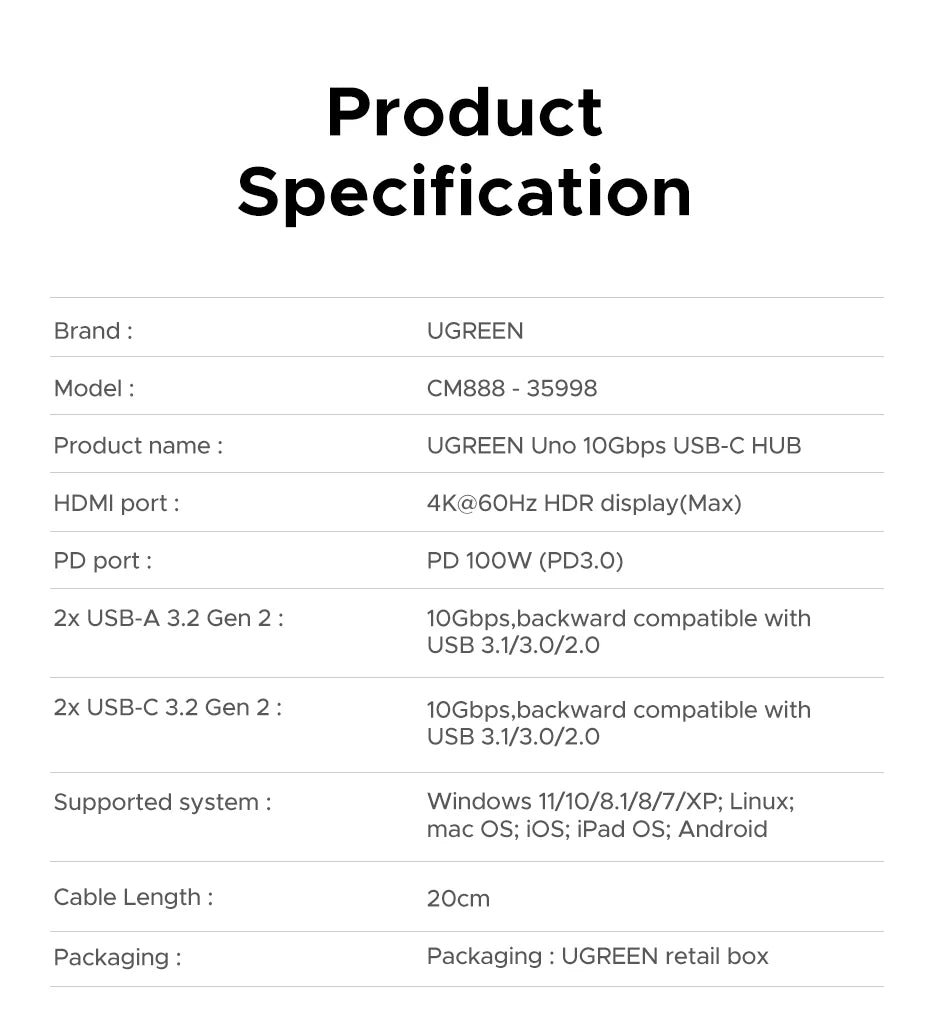 UGREEN Uno USB-C Hub – 6-in-1 Docking Station for MacBook & Laptop
