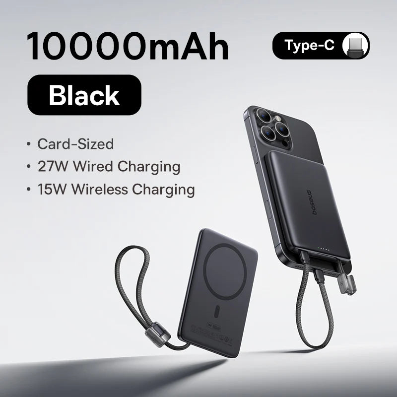 Baseus 10,000mAh Magnetic Power Bank – Wireless 15W & PD 27W Fast Charge