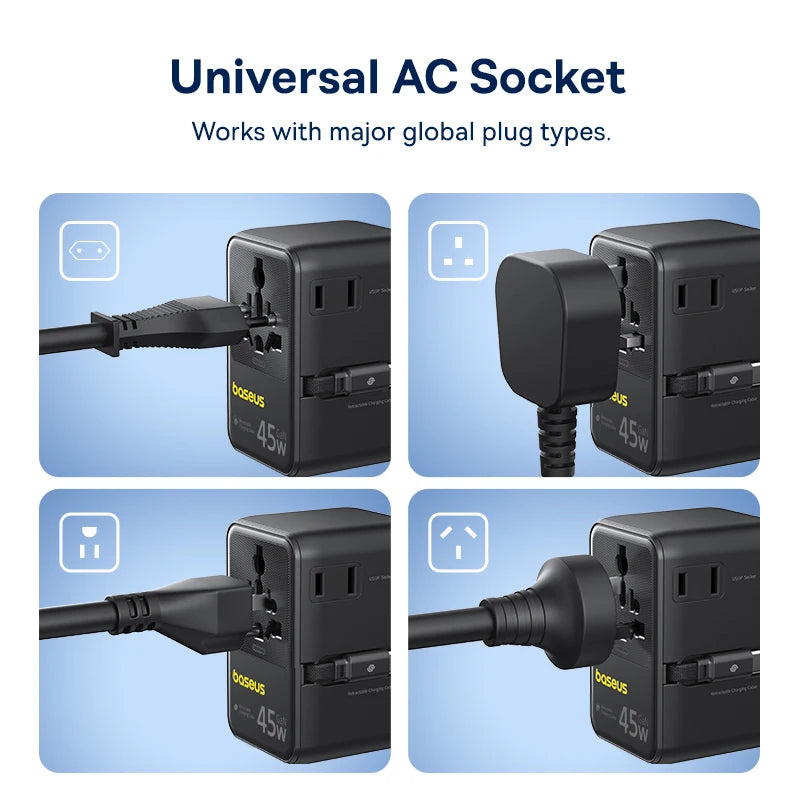 Baseus 6-in-1 GaN Travel Charger – 45W/70W Universal Adapter