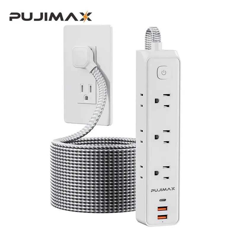 PUJIMAX Power Strip – 5ft Extension Cable with 5 AC Outlets & 3 USB Ports