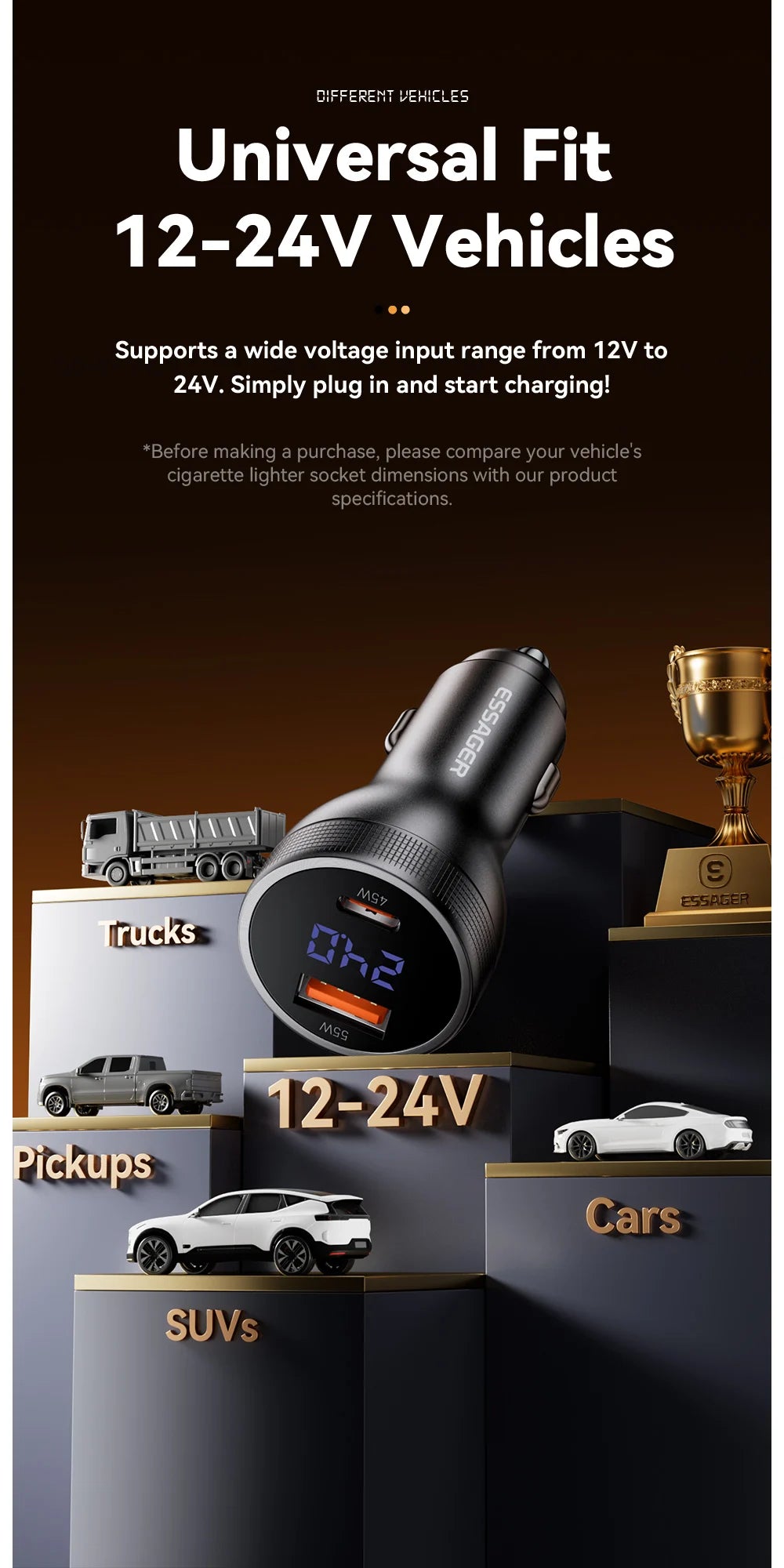 Essager 100W Car Charger USB C Quick Charge PD 45W for iPhone 15 pro 14  Xiaomi Poco Samsung Galaxy S24 Fast Charger Charging