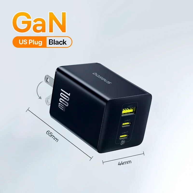 Baseus 100W GaN PD Charger – Fast USB Charging for Phones & Laptops