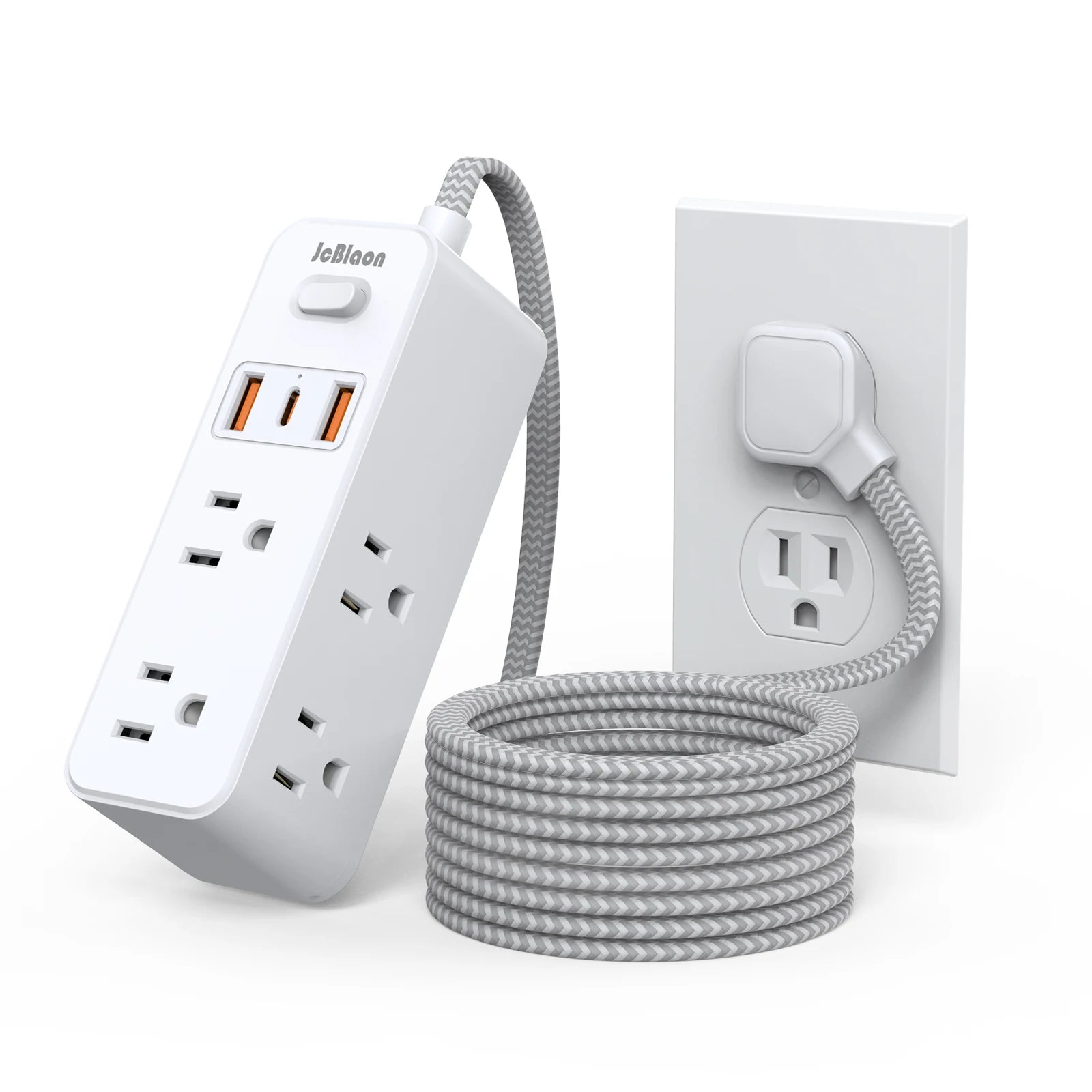 JcBlaon US Plug Multitap Power Strip – 1.5m Braided Cable with USB Charging
