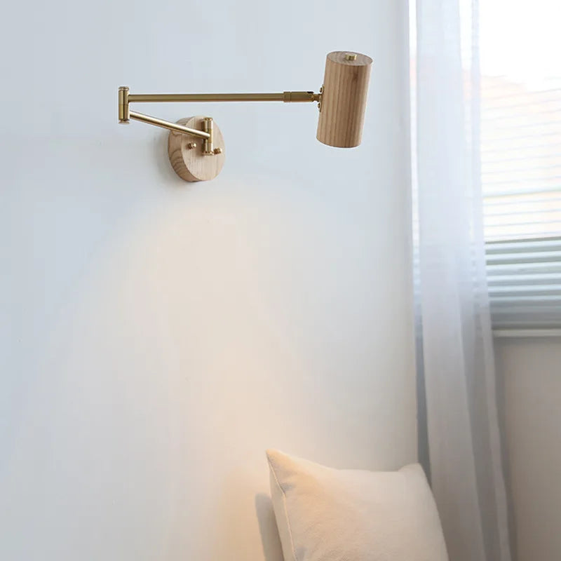 QUASHION Modern Wall Lamp – Rotatable Wood & Iron Sconce