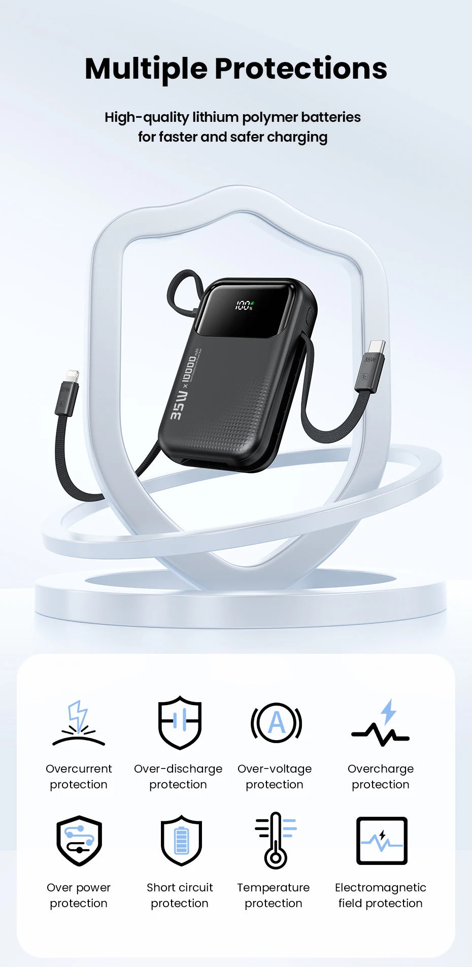 35W Portable Power Bank with Built-in Cable – QC PD 3.0 Fast Charge