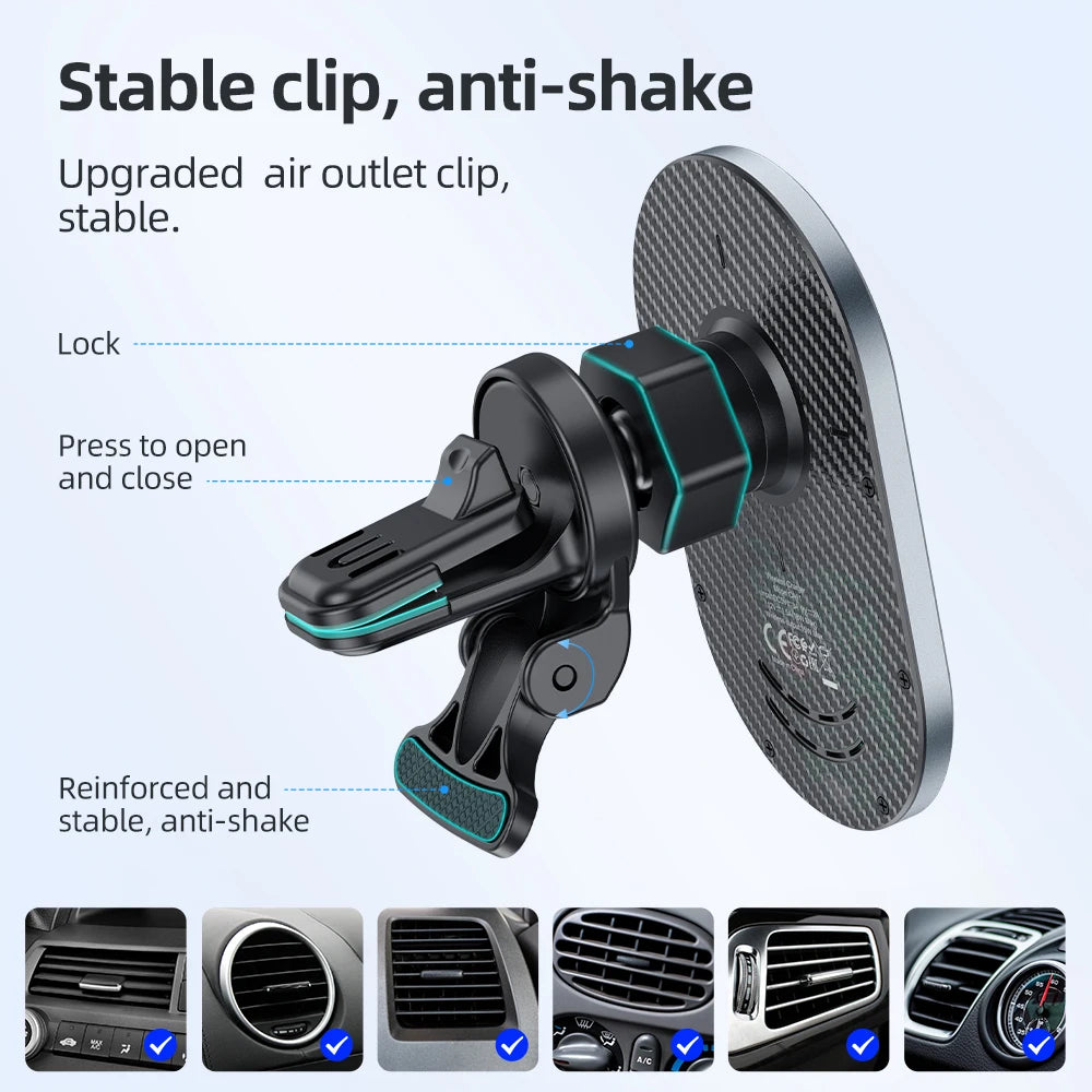 HOCO CA91 Magnetic wireless Fast charging Phone Holder in car 15W Mobile Charger Auto air Outlet Navigation Bracket