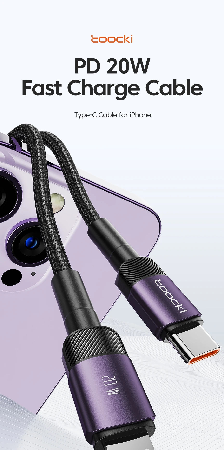 Toocki PD 20W USB C To Lightnin Cable For iPhone 15 14 13 12 11 Pro XS 8 Type C To Lightning Cable Data Wire Fast Charging Cable