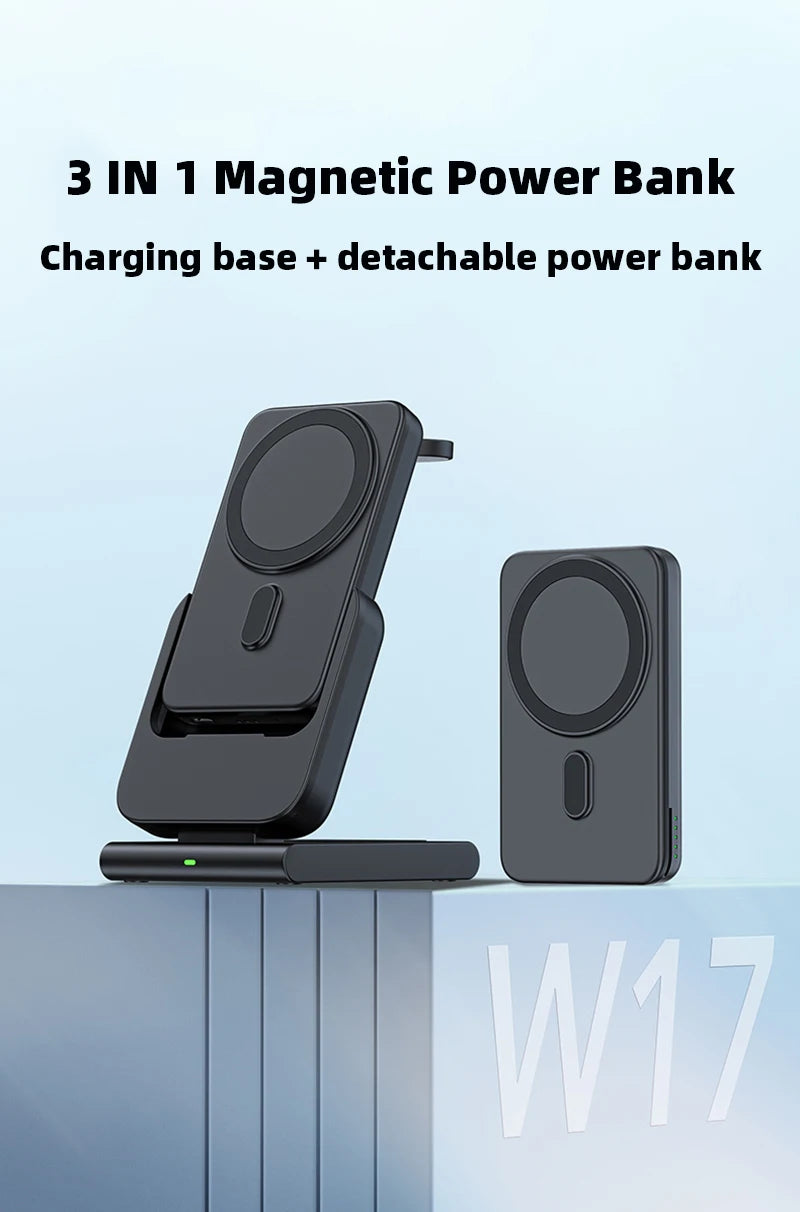 Portable 3-in-1 Wireless Charger – 10000mAh Power Bank for Apple Devices