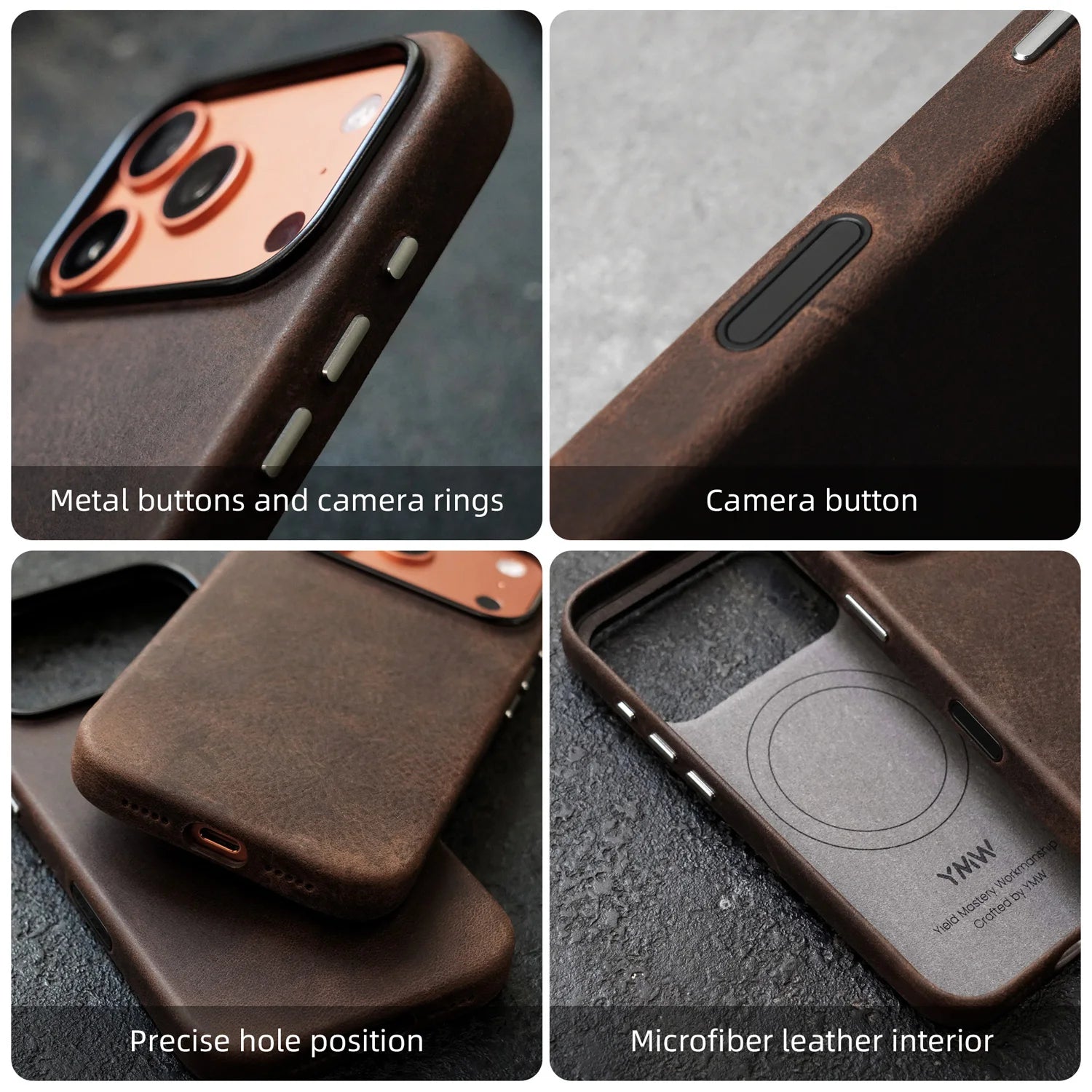 YMW Magnetic Genuine Leather MagSafe Case for iPhone 14–17 Series