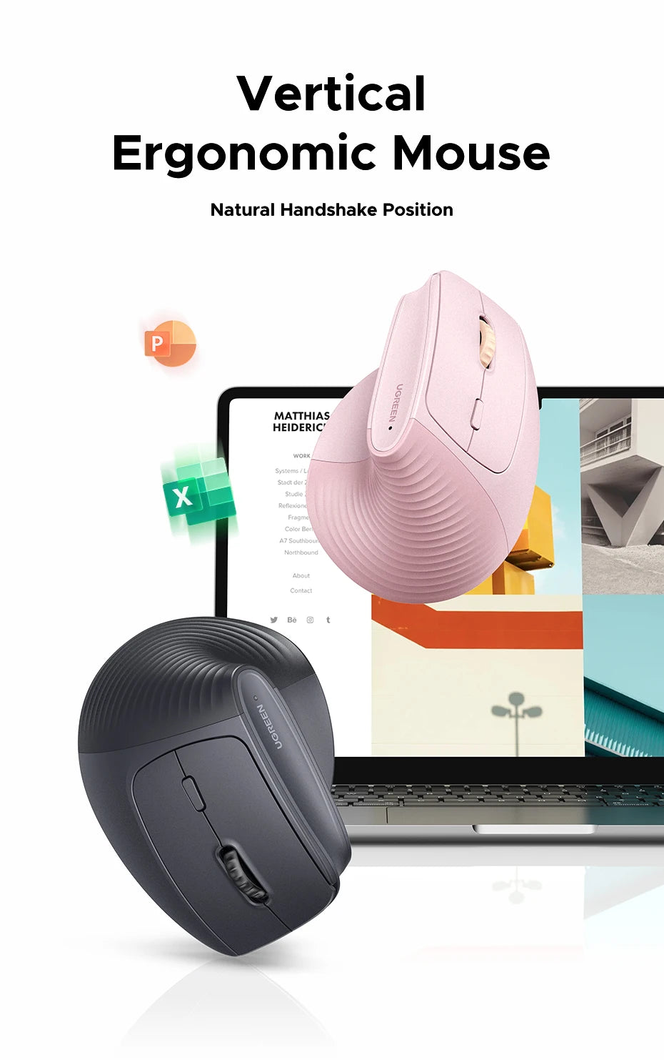 UGREEN Bluetooth 2.4G Vertical Wireless Mouse – Ergonomic, 4000 DPI, 6 Buttons