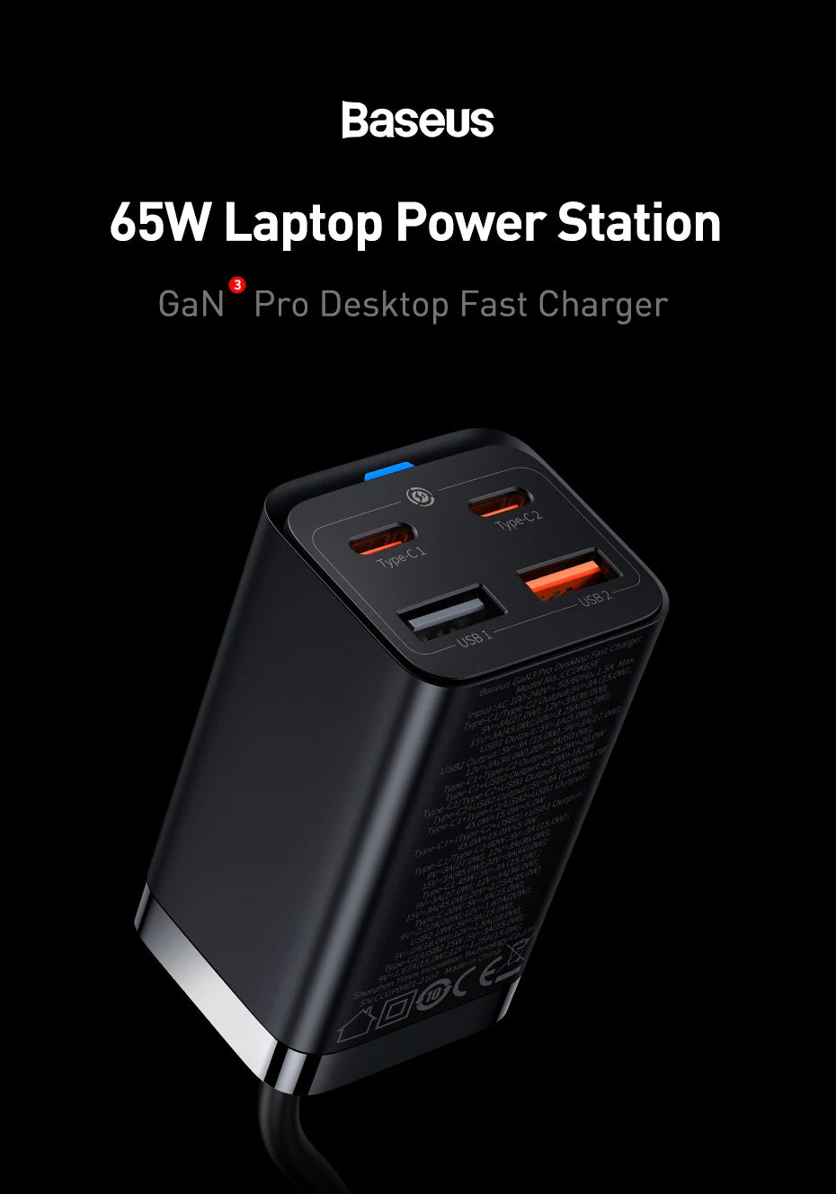 Baseus 65W Desktop Charger – Fast Charge for iPhone & Samsung